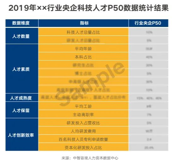 5-3 2019年××行业央企科技人才P50数据统计结果
